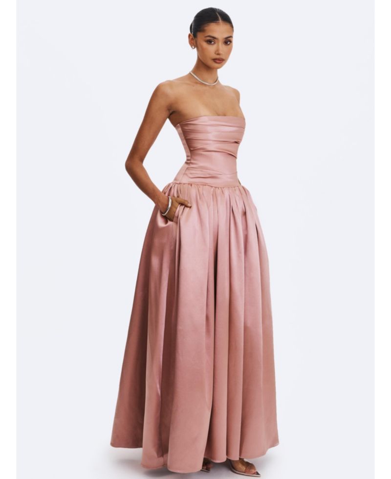Women's Willette Satin Strapless Gathered Maxi Dress