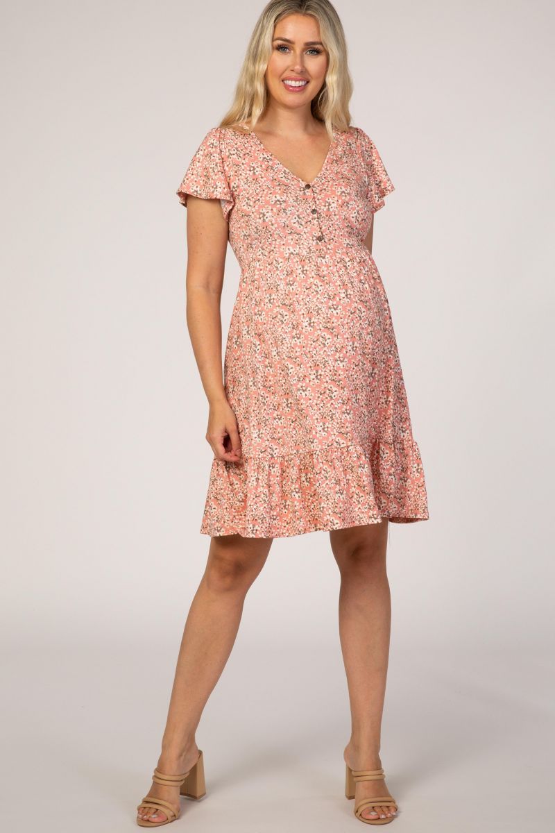 Women's Pink Floral Ruffle Accent Dress