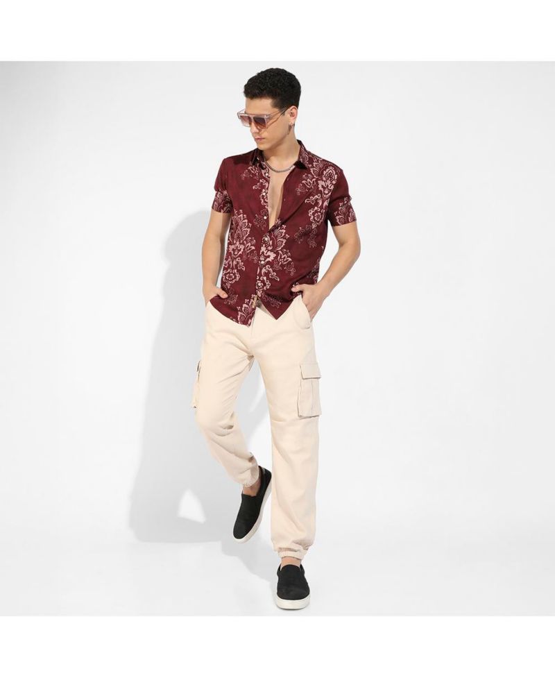 Men's Brown Ethnic Motif Shirt