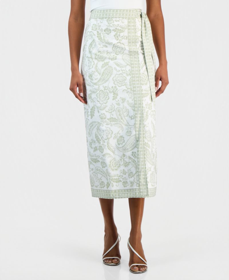 Women's Paisley-Print Faux-Wrap Midi Skirt