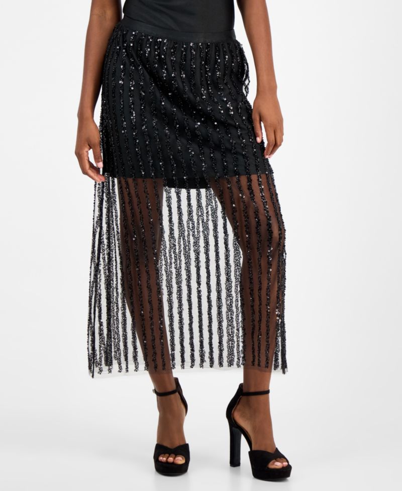 Women's Sequin-Stripe Maxi Skirt