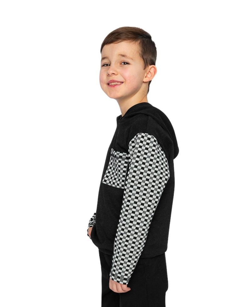 Little and Big Boy (6Y - 12Y) block Hooded Top with Chest Pocket Hoodies