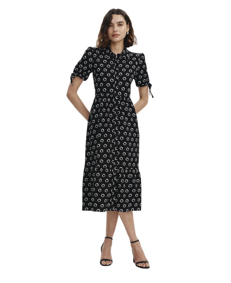 Women's Estee Tiered Polka-Dot Print Midi Shirt Dress