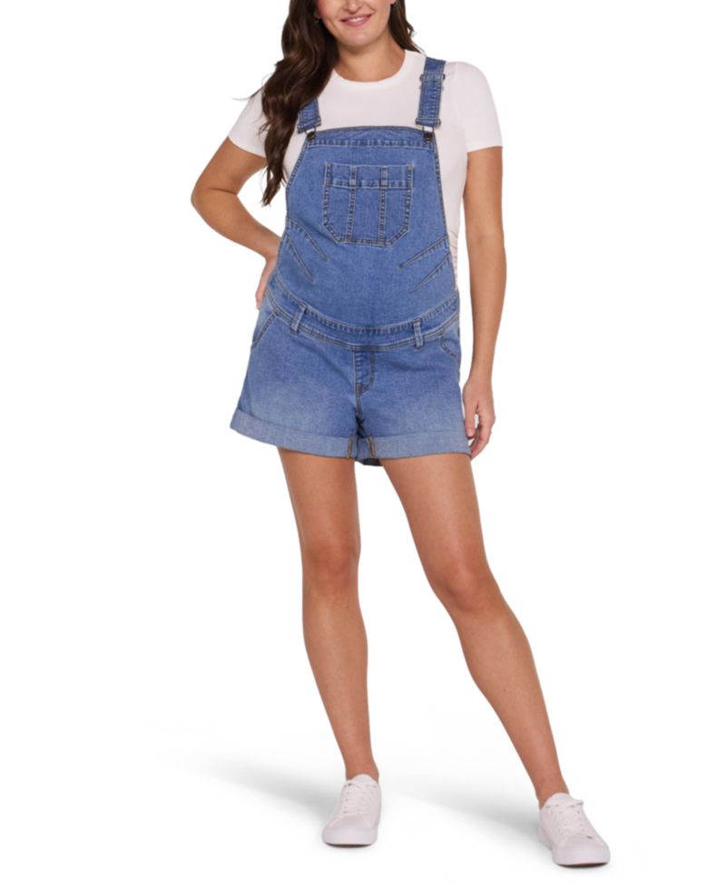 Women's Motherhood Stretch Waist Short Overalls