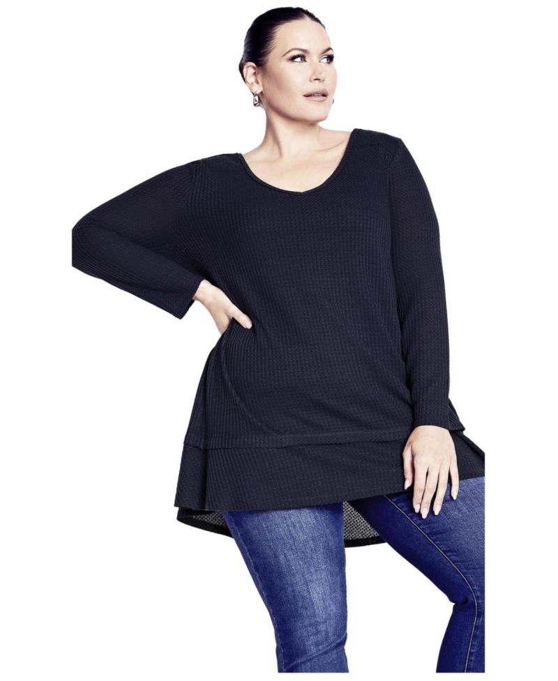 Women's Plus Size Waffle Ruffle Tunic