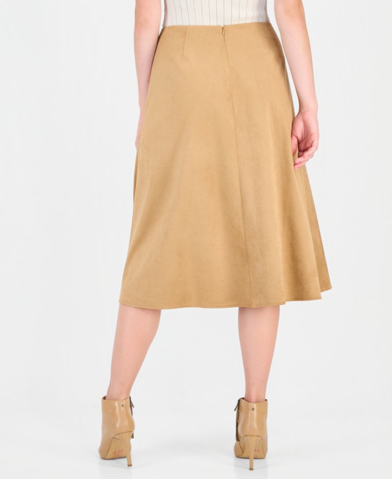 Women's Jennie A-Line High-Waisted Front Slit Suede Midi Skirt