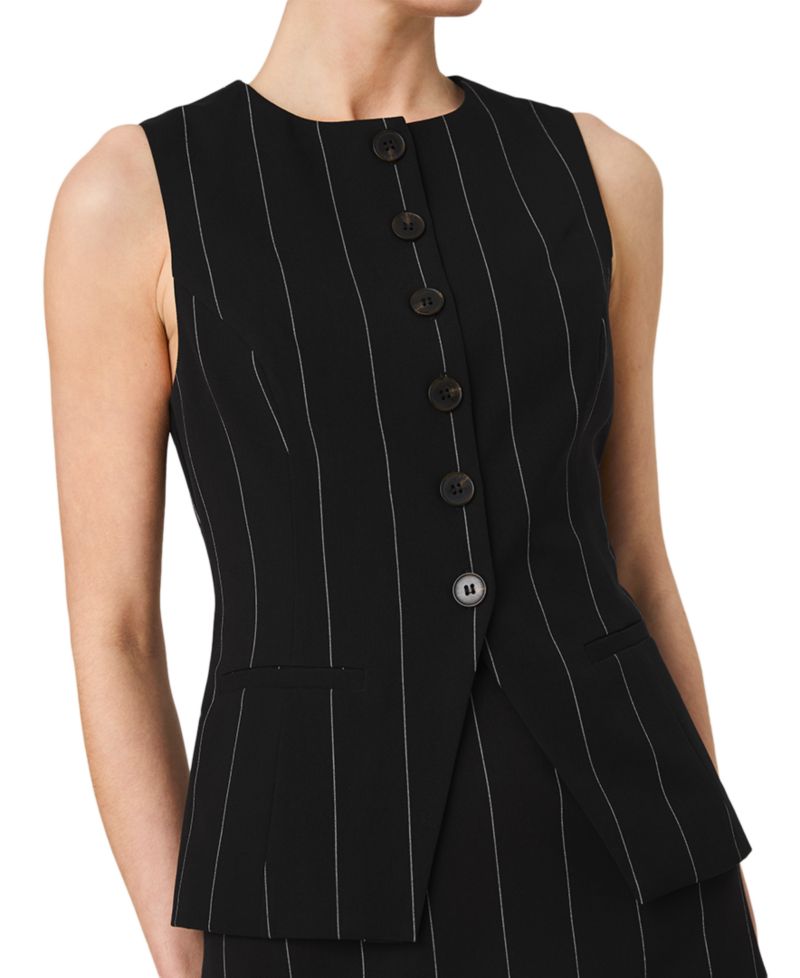 Women's Wide Pinstripe Suiting Sleeveless Peplum Top