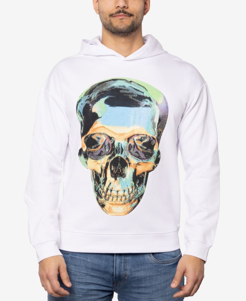 Men's Rhinestone Embellished Skull Pullover Hoodie