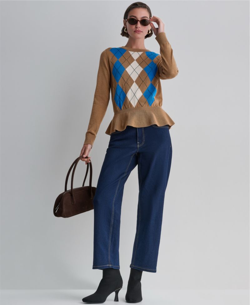 Women's Argyle Peplum Crewneck Sweater