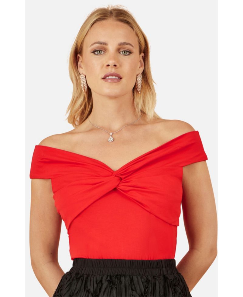 Women's Short Sleeve Knot Detail Bardot Top