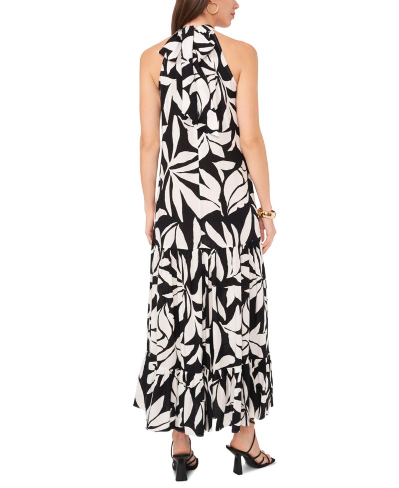 Women's Printed Tiered Halter-Neck Maxi Dress