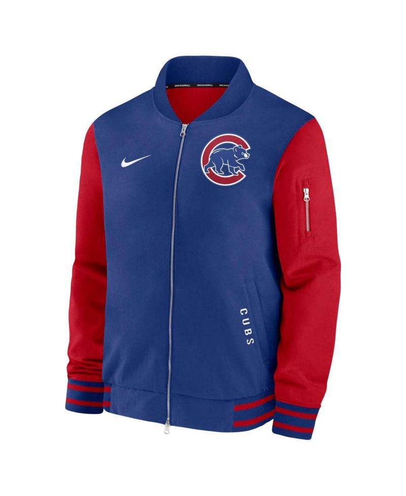 Men's Royal/Red Chicago Cubs Authentic Collection Dugout Full-Zip Bomber Jacket