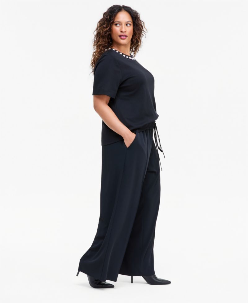 Plus Size High-Waist Wide-Leg Pull-On Pants