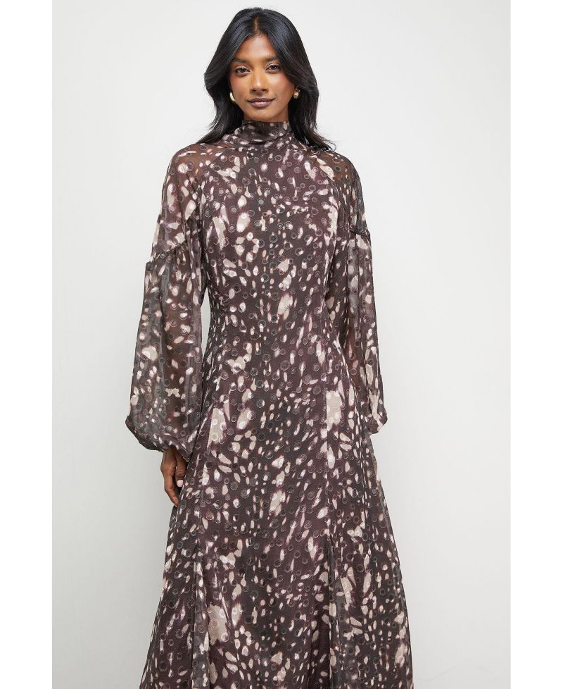 Women's Paisley Burnout Spot Godet Midi Dress