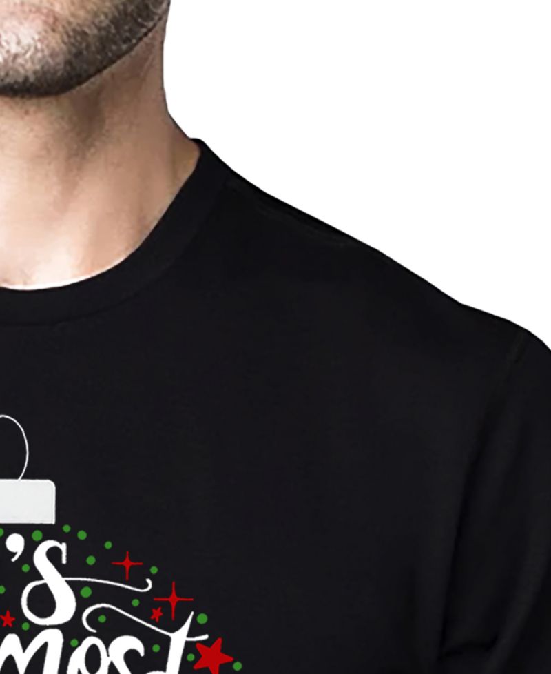 Men's Christmas Ornament Word Art Cotton and Polyester Blend T-Shirt