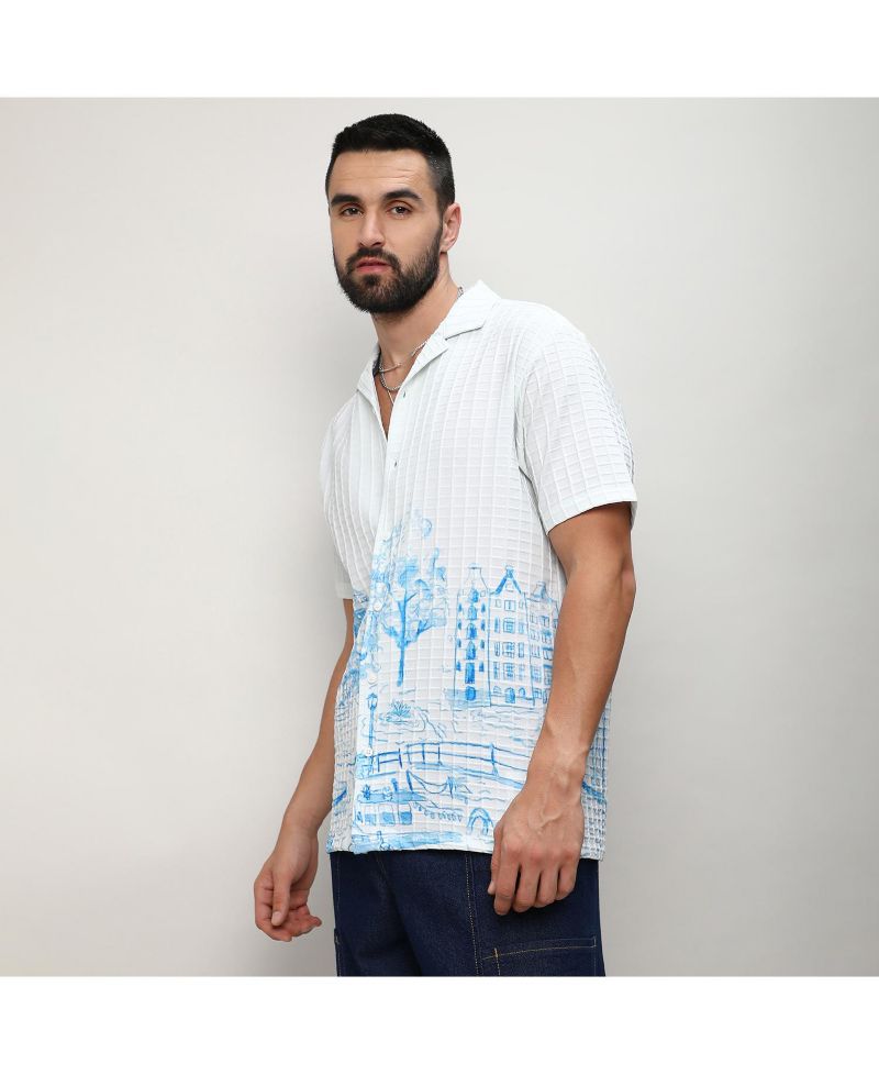 Men's Chalk White:Azure Blue Landscape Strokes Shirt
