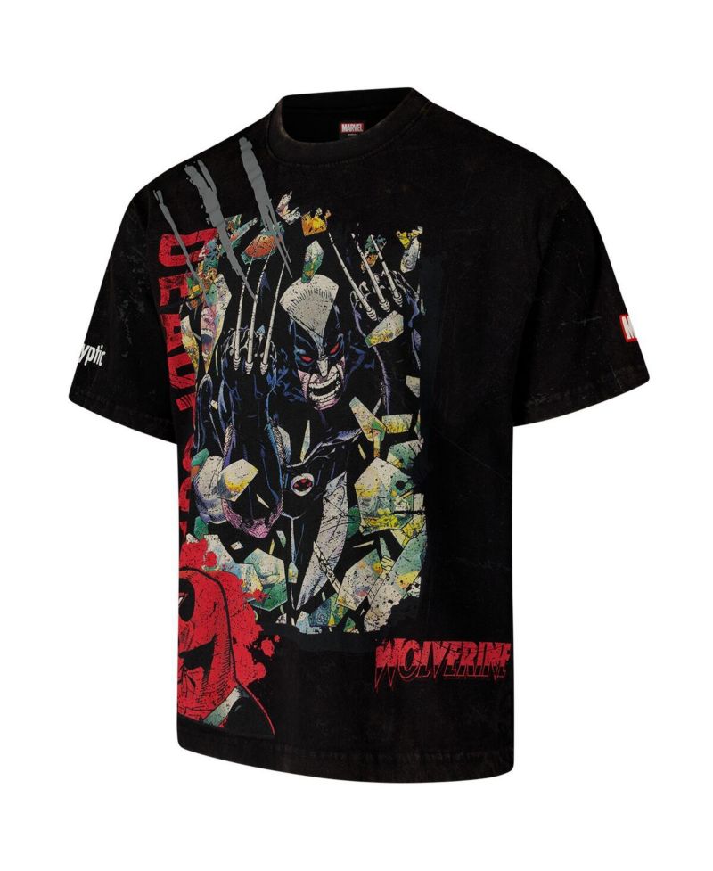 Men's Black Wolverine Dekryptic Wolverine Deadpool Oversized Fit and Heavy Wash T-Shirt
