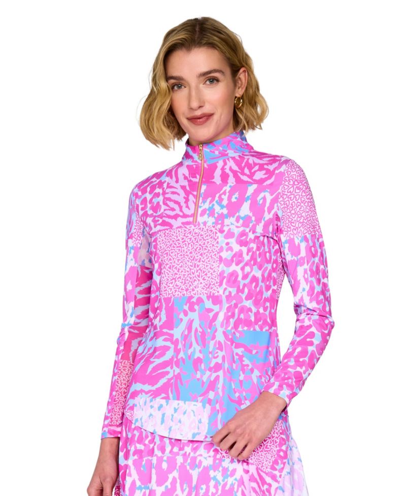 Women's Golf Mock-Neck Quarter-Zip Long-Sleeve Mesh Top