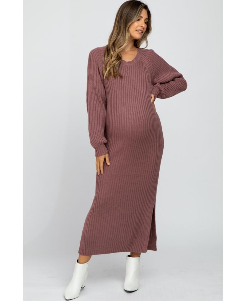 Women's Maternity Side Slit Maxi Sweater Dress