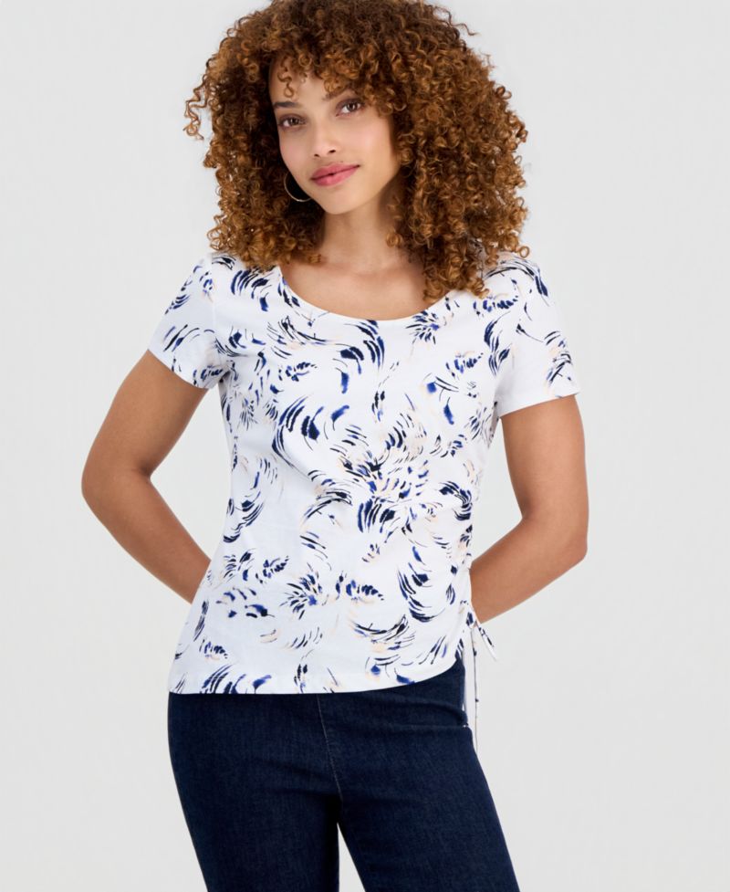Petite Cotton Asymmetric Short-Sleeve Top