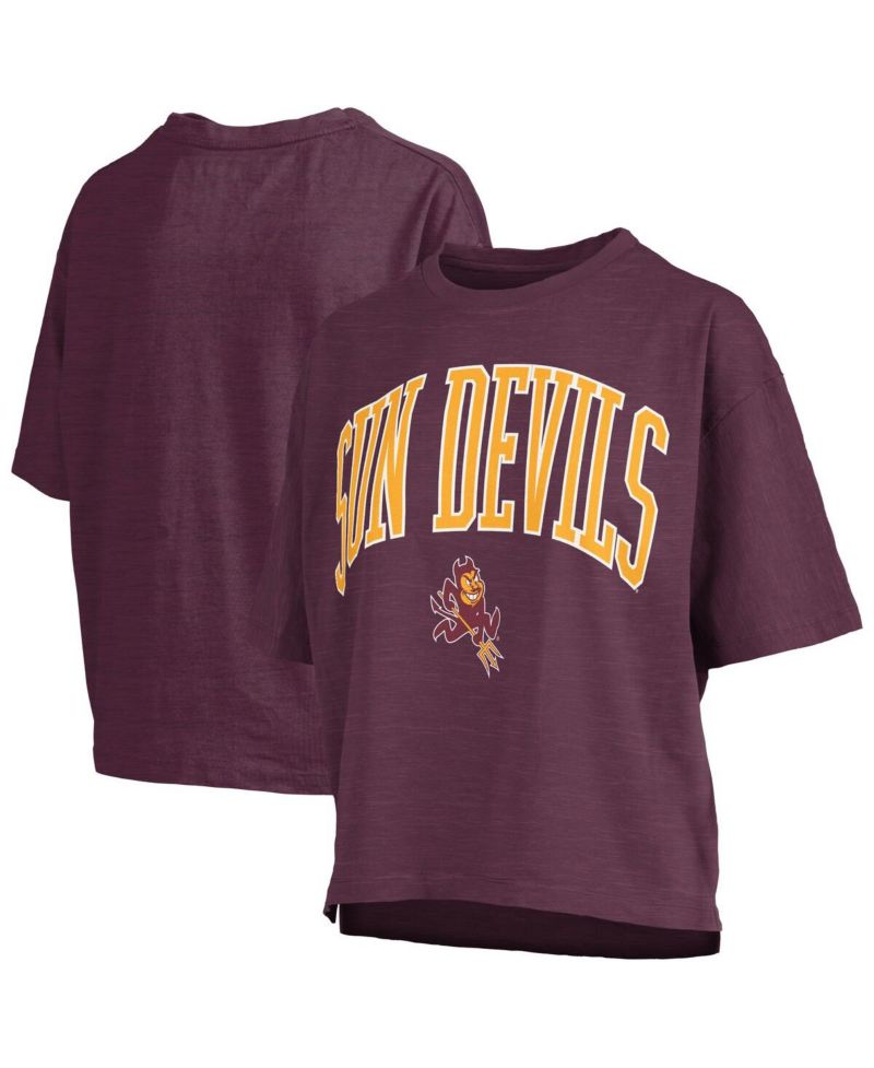 Women's Maroon Arizona State Sun Devils Nelson Arch Over Logo Waist Length Oversized Slub T-Shirt