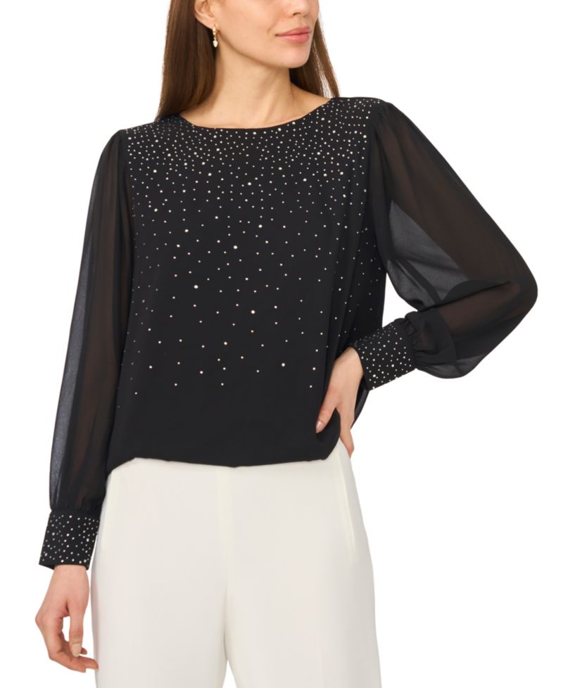 Women's Rhinestone Embellished Crewneck Top