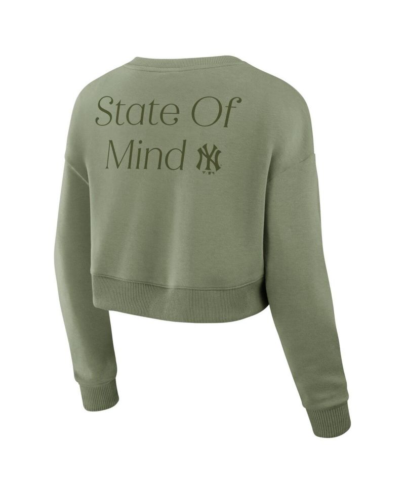Women's Olive New York Yankees Relax Studio Cropped Pullover Sweatshirt