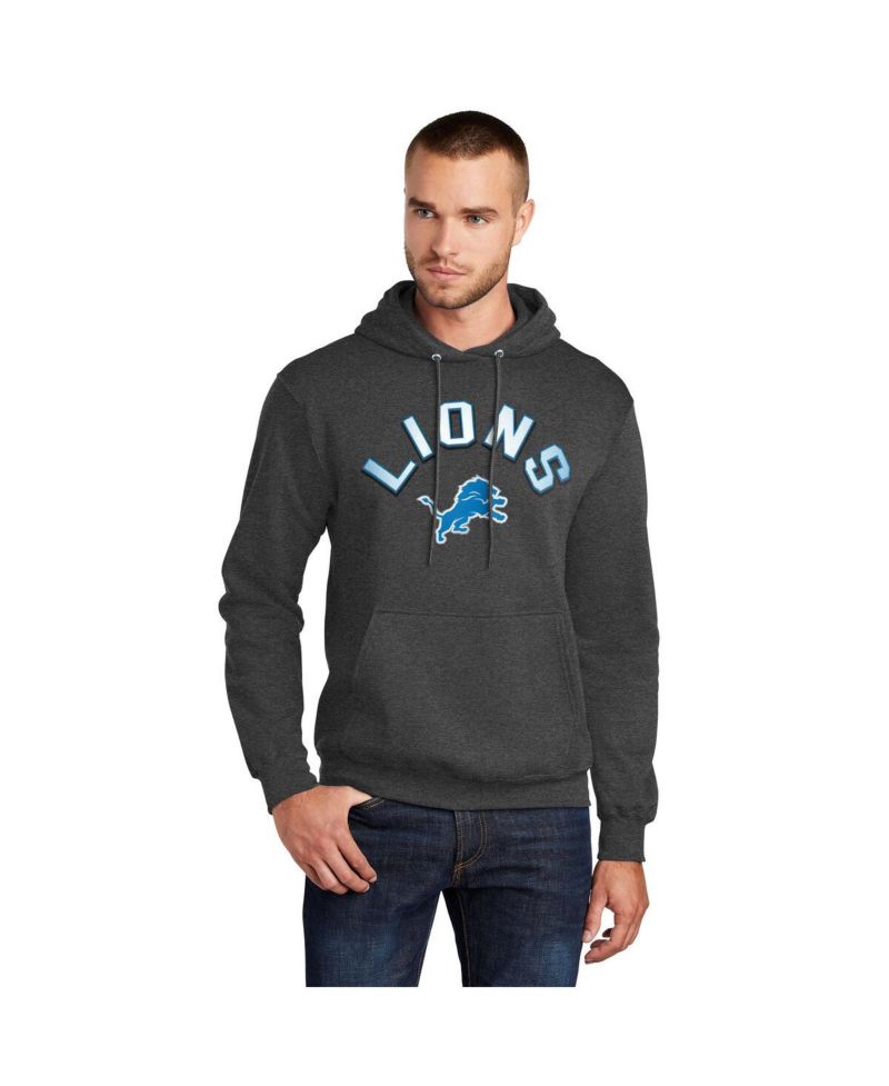 Men's Charcoal Detroit Lions Arch Over Logo Pullover Hoodie