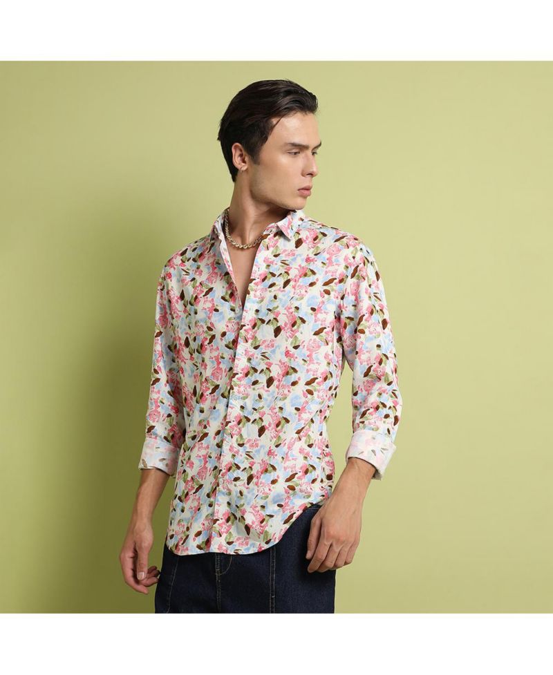 Men's Blue & Pink Leaf Strokes Shirt