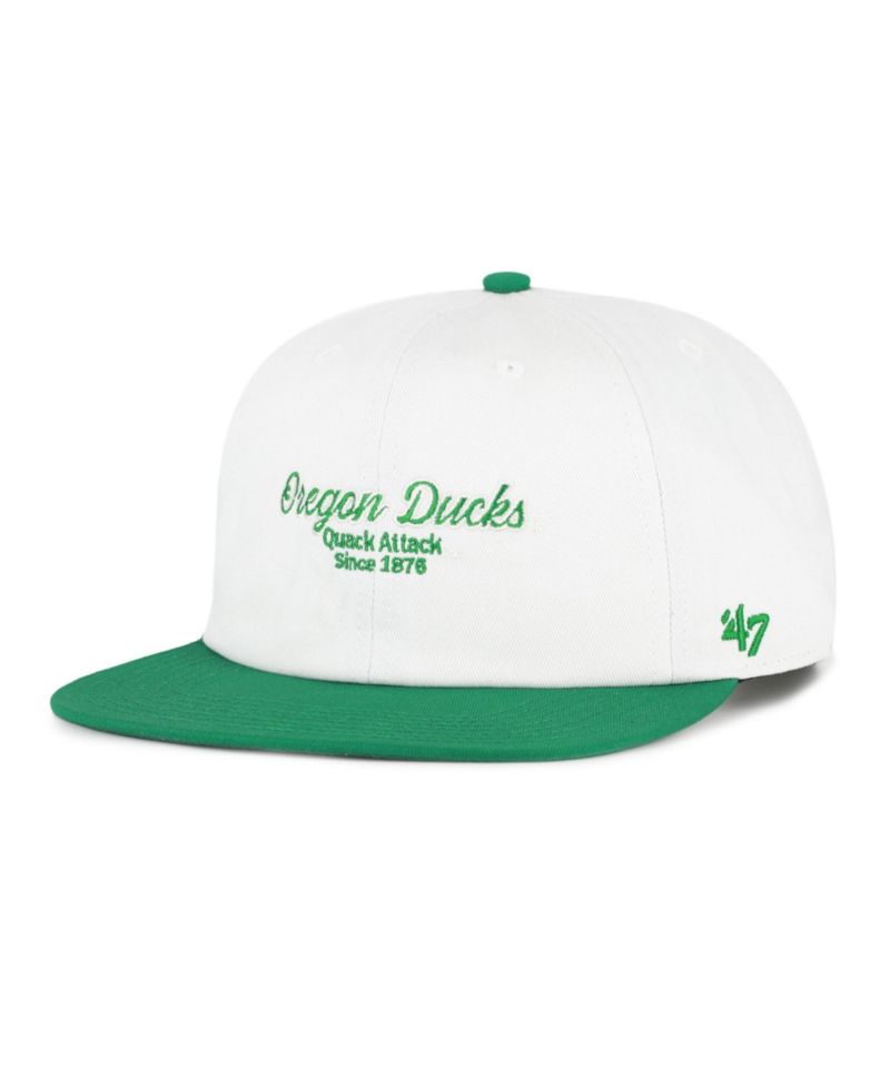 Men's '47 White/Green Oregon Ducks Script Stack Relaxed Captain Adjustable Hat