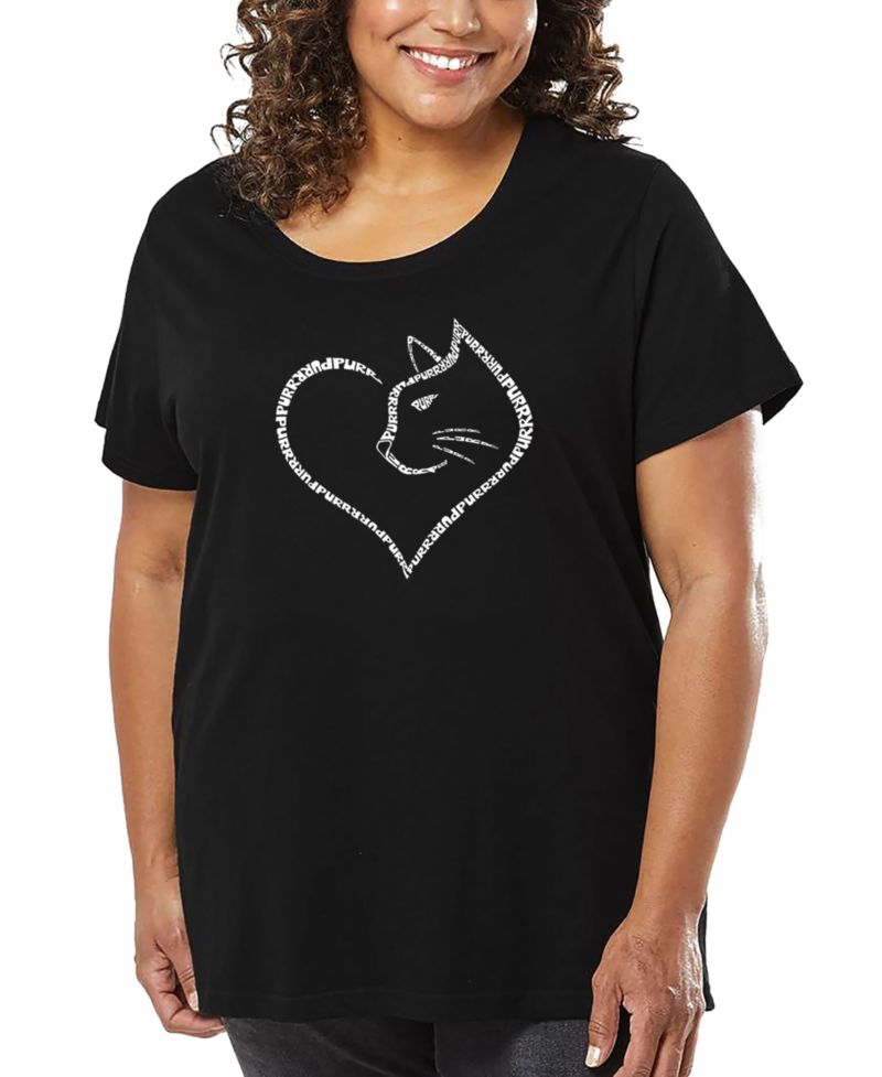 Plus Size Cat Heart Word Art T-Shirt