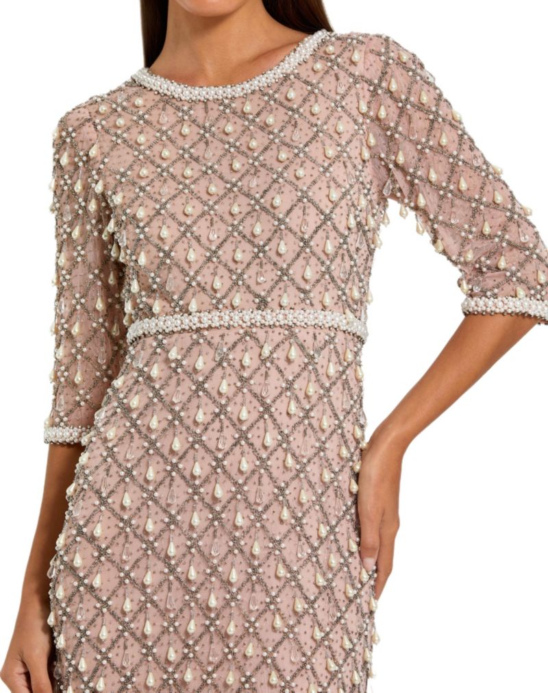 Petite Pearl and Crystal Embellished Evening Gown
