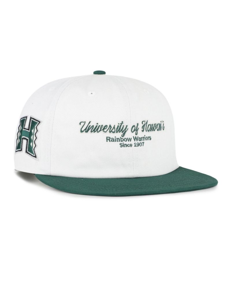Men's '47 White/Green Hawaii Rainbow Warriors Script Stack Relaxed Captain Adjustable Hat