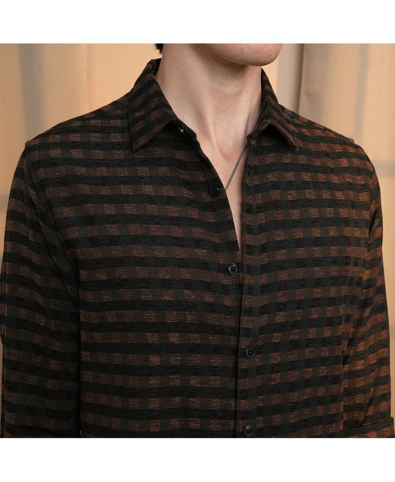 Men's Chocolate Brown & Charcoal Black Gingham Shirt