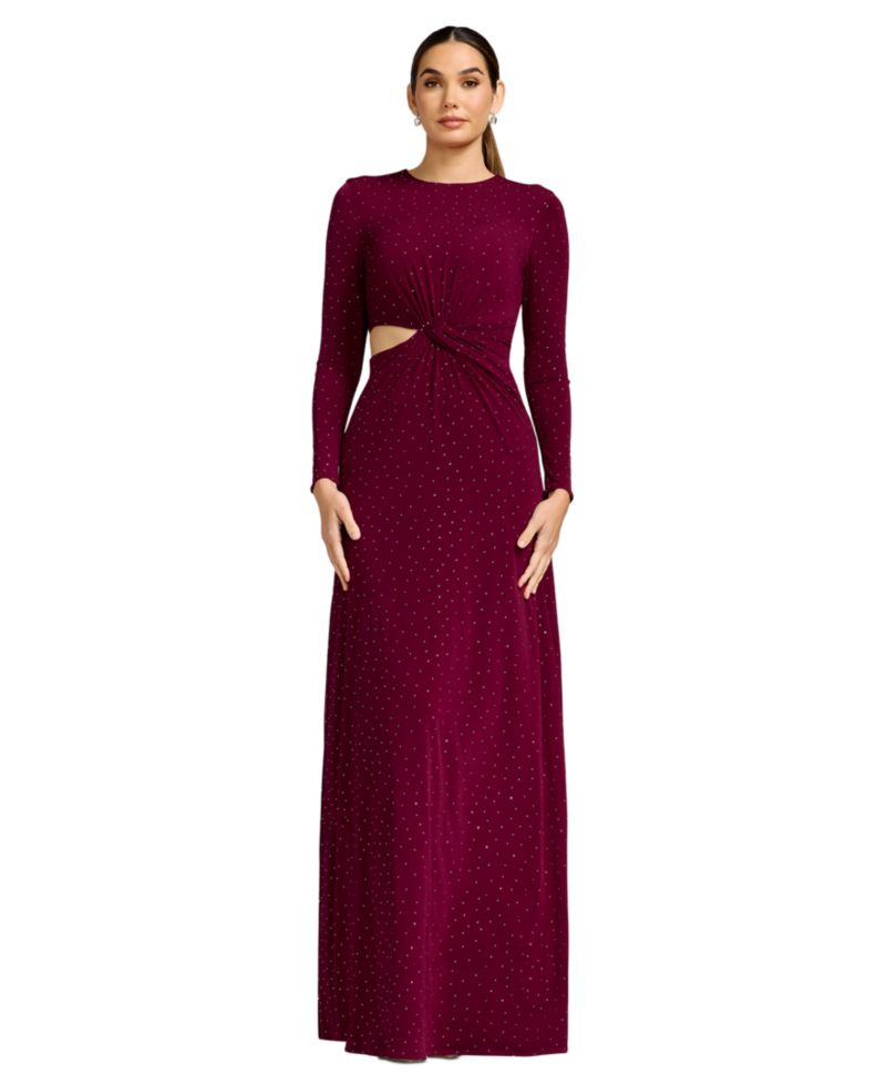 Women's Long-Sleeve Gathered Waist with Cutout A-Line Dress