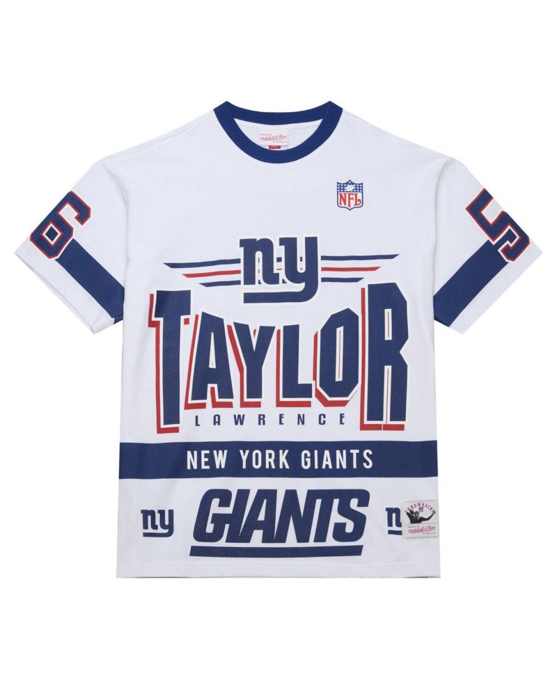 Men's Lawrence Taylor White New York Giants Name & Number Team Origins Vintage Logo T-Shirt