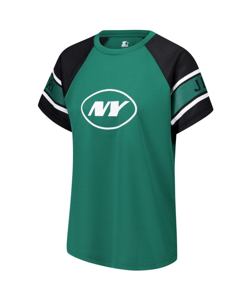 Women's Green New York Jets 1st Rounder Color Block Raglan Top