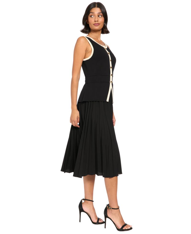 Women's Colorblock A-Line Pleated Midi Dress