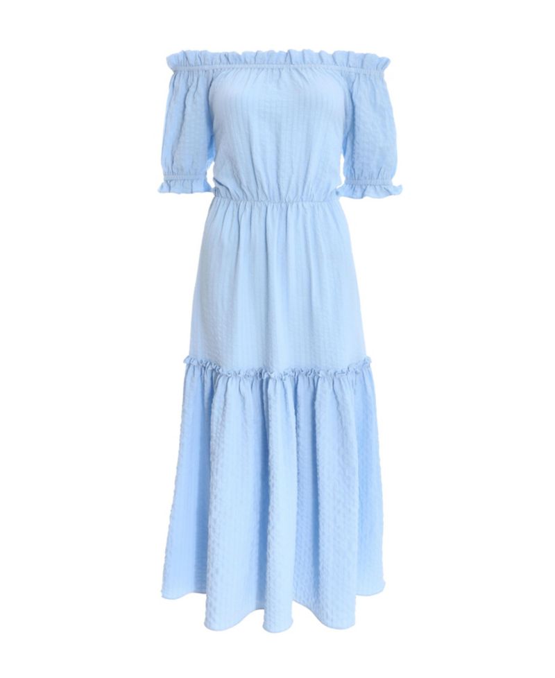 Women's Woven Textured Bardot Maxi Dress