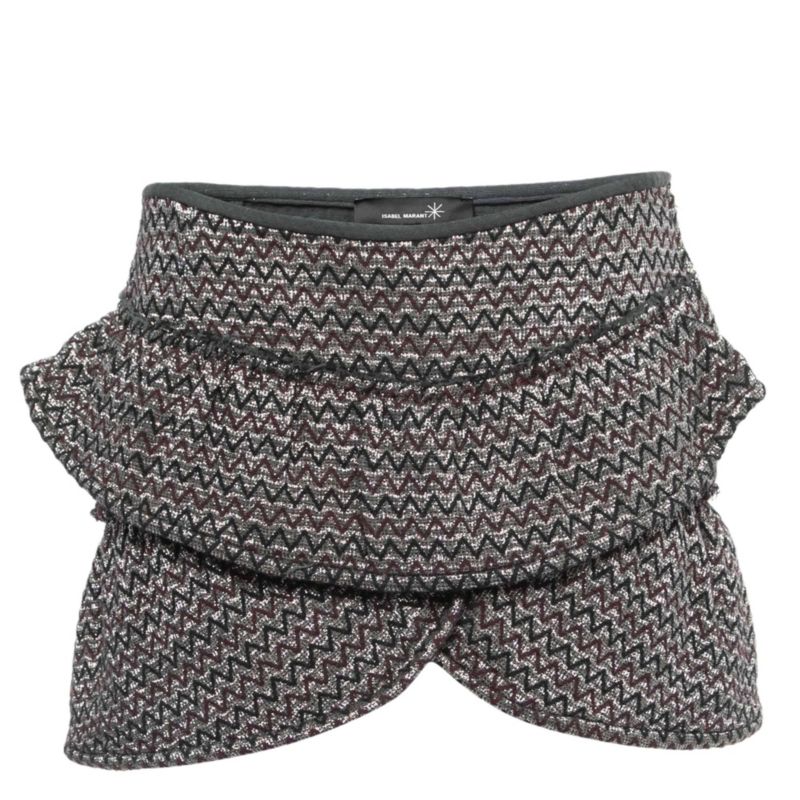 Women's Silver Zig-Zag Patterned Lurex Knit Mini Skirt