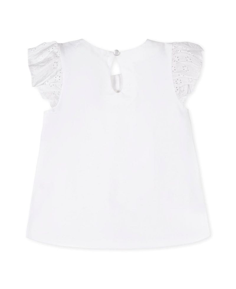 Hope and Henry Little and Big Girls' Organic Knit Top with Eyelet Flutter Sleeves