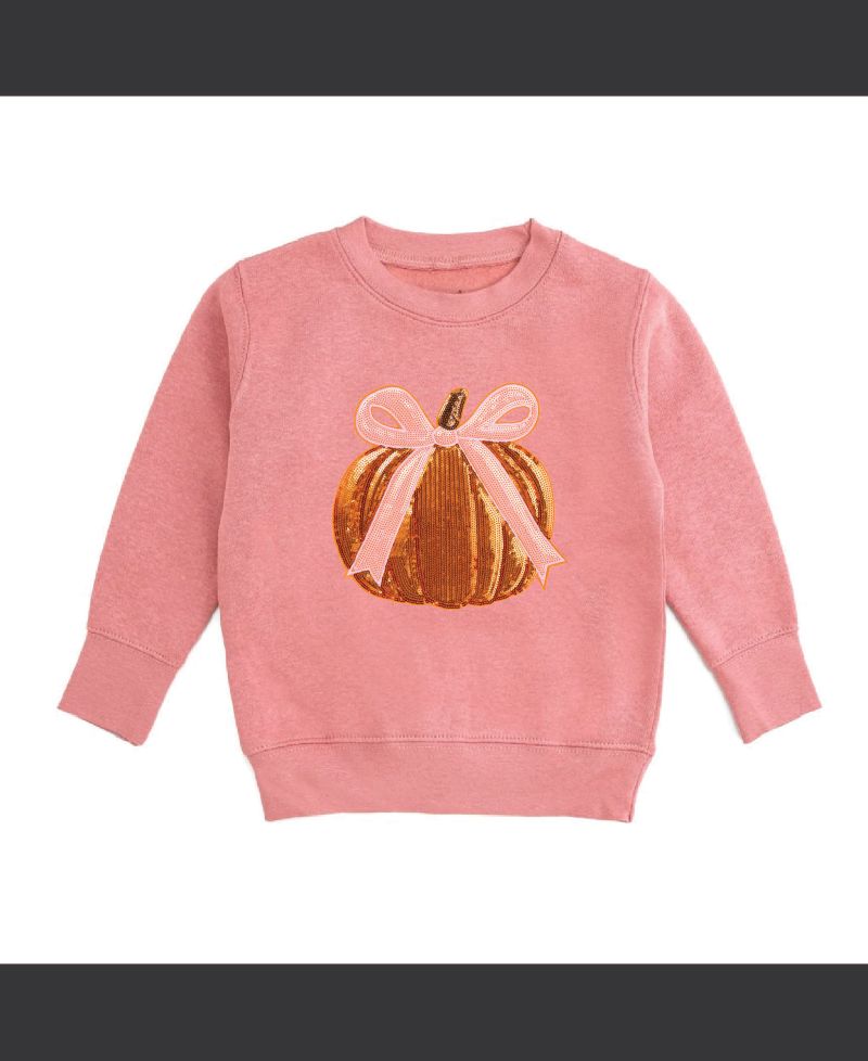 Little Girls Coquette Pumpkin Sequin Patch Sweatshirt