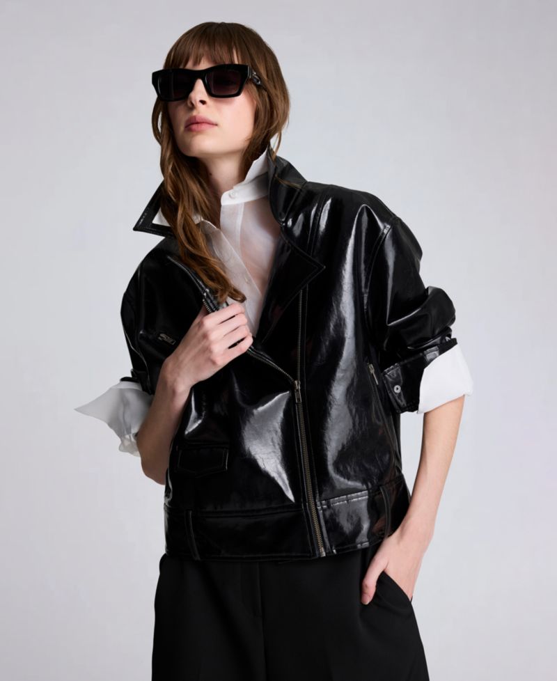 Women's Faux-Leather Zip-Front Moto Jacket