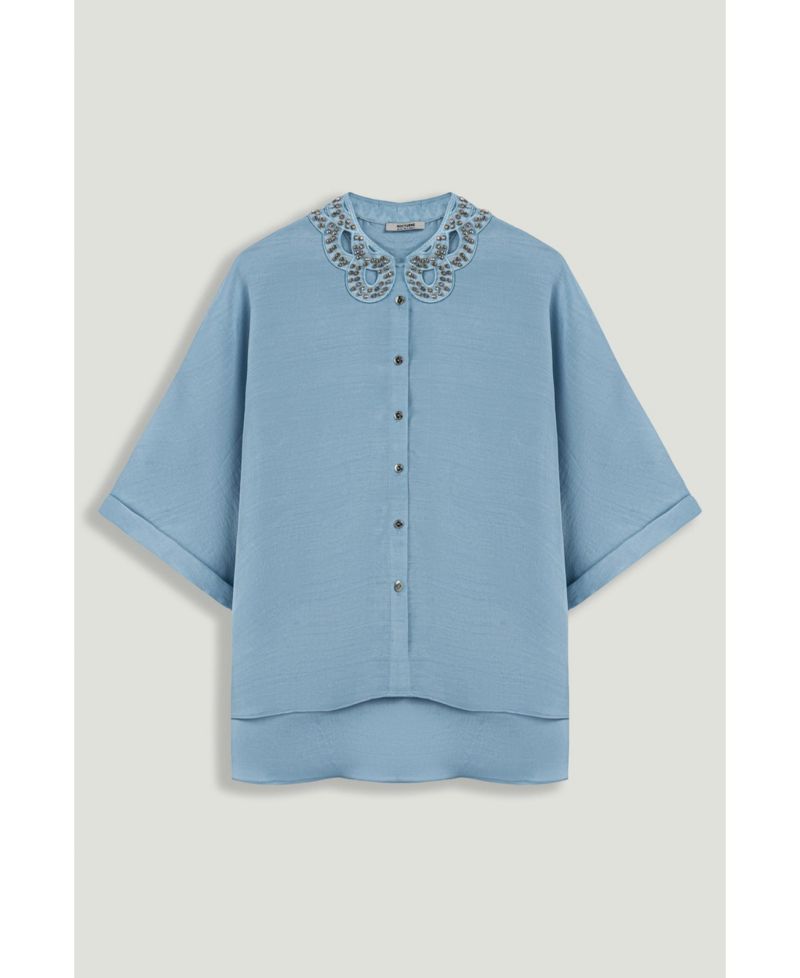 Women's Stone Accessory Collar Detail Relaxed Boxy Fit Shirt