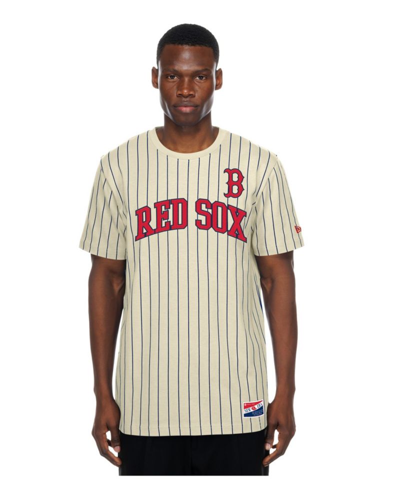 Men's Cream Boston Red Sox Throwback Meshback Pinstripe T-Shirt