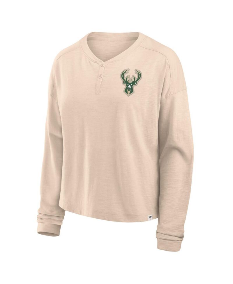Women's Fanatics Natural Milwaukee Bucks Boxed Out Drop Fashion Long Sleeve T-Shirt
