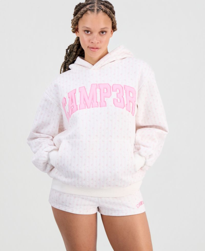 Juniors' Floral Print Logo Hooded Sweatshirt