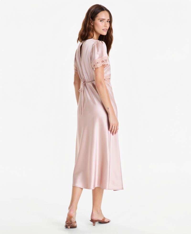 Women's Satin Lace-Trim Midi Dress