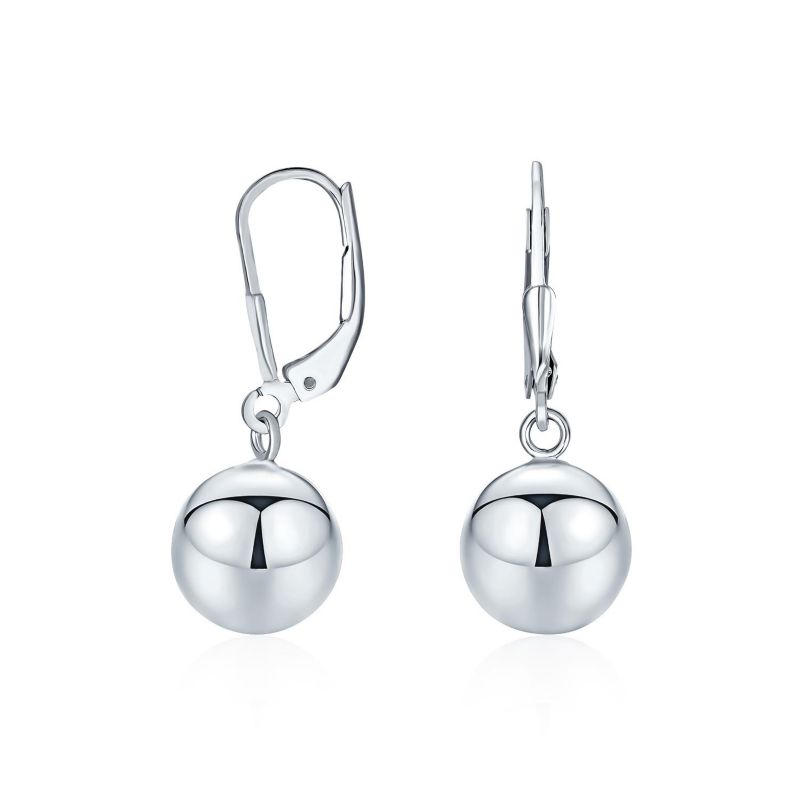 Classic .925 Sterling Silver Dangling Ball Drop Earrings Lever Back 8MM
