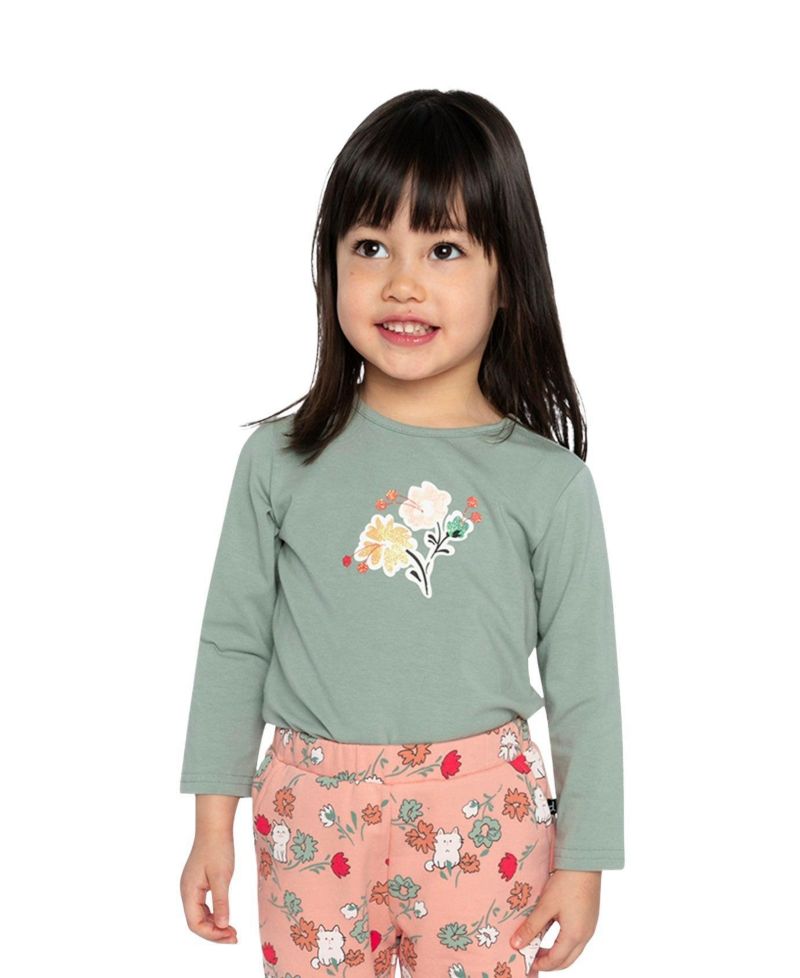Little and Big Girl(6-8) Cotton Long Sleeve T-Shirt Sage